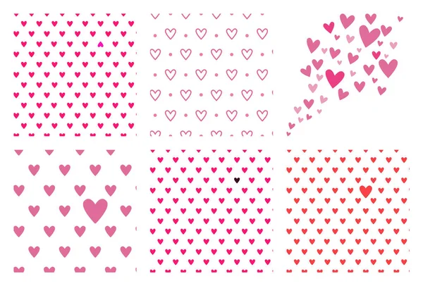 Set of seamless patterns with hearts, one of which is unlike the others, a symbol of loneliness in the crowd, the uniqueness of love — Stock Vector