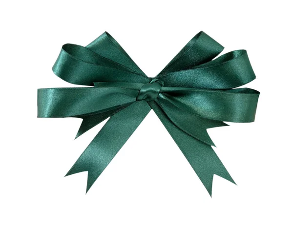 緑の贈り物弓リボン隔離された白い背景 — ストック写真
