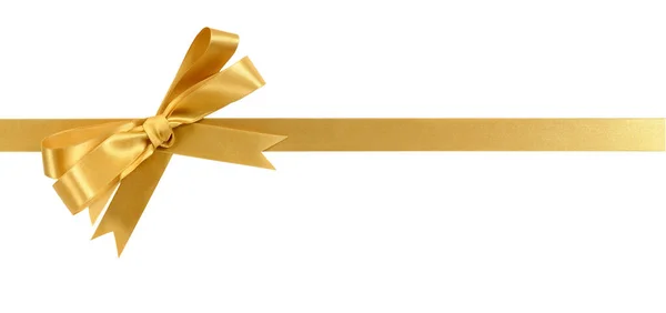 ゴールドクリスマスプレゼントリボンと弓水平分離白の背景 ストック写真