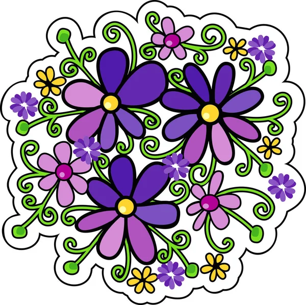 Vektor Krásné Květinové Samolepky Kytice Fialové Fialové Květy Izolované Bílém — Stockový vektor