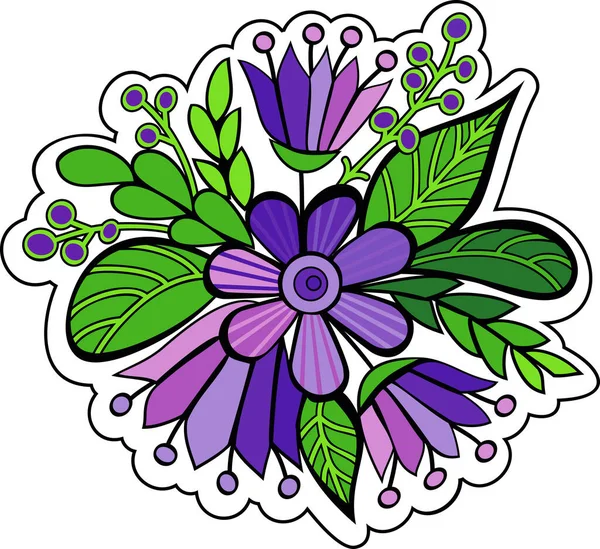 Vector Hermoso Ramo Pegatinas Florales Flores Púrpura Violeta Aisladas Sobre — Vector de stock