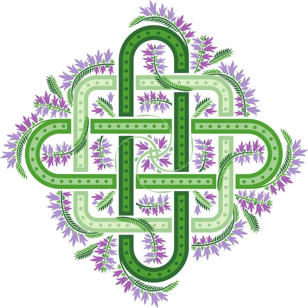 Beautiful Celtic Cross Decorated Flowers Heather Vector Illustration — Image vectorielle