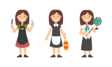 Üniformalı Vektör Seti Giyen Farklı Mesleği Olan Sevimli Kız