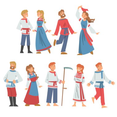 Etnik Giyim Vektörü Dizisinde Slav veya Slavonya Halkı Karakteri