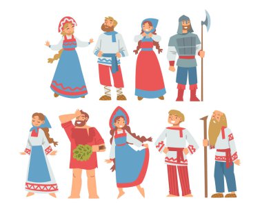 Etnik Giyim Vektörü Dizisinde Slav veya Slavonya Halkı Karakteri
