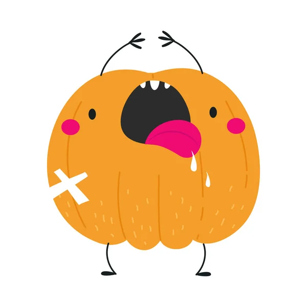 Carácter lindo de la calabaza anaranjada con lengua pegada que se divierte en la ilustración vectorial de Halloween Holiday — Archivo Imágenes Vectoriales