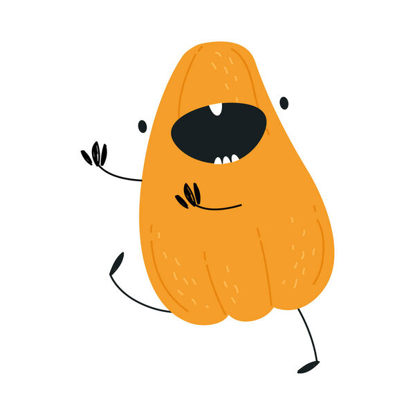 Cute Orange Pumpkin Character Walking with Stretched Out Arms Having Fun at Halloween Holiday Vector Illustration