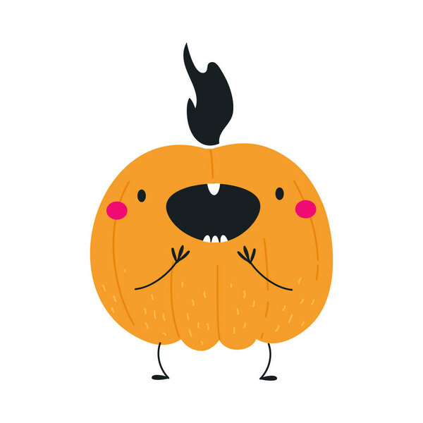 Cute Orange Pumpkin Character Having Fun at Halloween Holiday Vector Illustration