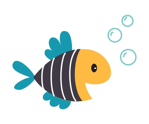 Cute Little Fish as Sea Animal in Striped Vest Floating Underwater Vector Illustration