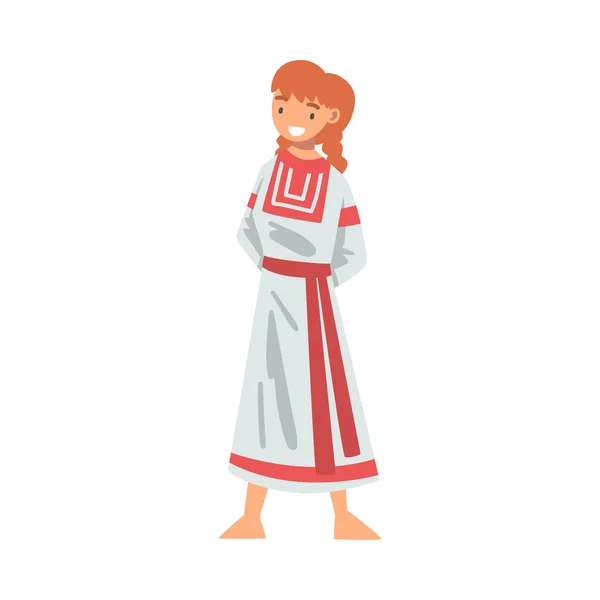 Slav or Slavonian Woman Character in Ethnic Clothing Vector Illustration — Stock Vector