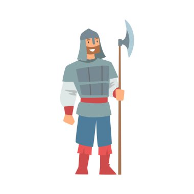 Slav ya da Slavonya Adamı Bogatyr Karakteri Balta Vector İllüstrasyonuyla Kayışta