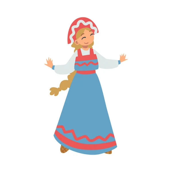 Slavische of Slavische vrouw karakter in etnische kleding Vector Illustratie — Stockvector