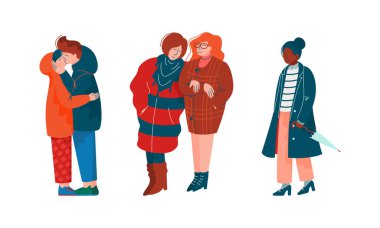 Spring Season Vector Illustration Set 'te Sokakta Yürüyen Halk Karakteri