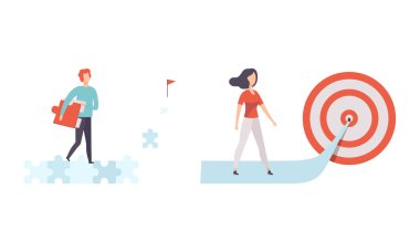 Genç Adam ve Kadın İş Hedefinde Hedeflenen Vektör Kümesini Hedefliyor