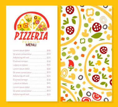 Pizza Evi veya Pizzacı Menüsü Vektör Dikey Şablonu