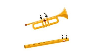 Funny Musical Instrument Cartoon Character with Smiling Face Vector Set clipart