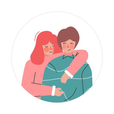 Sosyal Medya Vektörü İllüstrasyonunda Fotoğraf Çekimi İçin Mutlu Kucaklayan Çift Pozisyonu