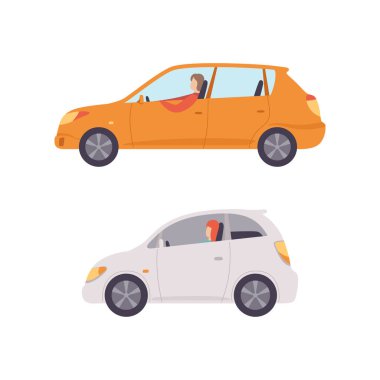 Erkek ve Kadın Sürücü Aracı Sürücü Koltuğu Motorlu Araç Vektörü Ayarlandı