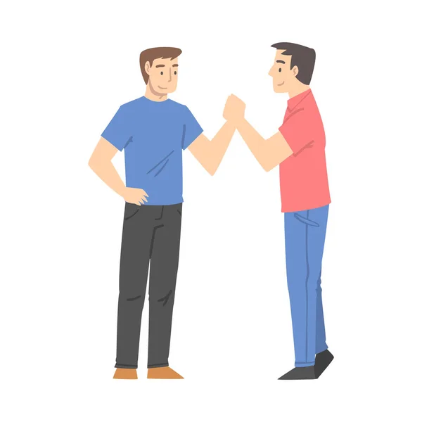 Hombre carácter estrechando la mano como breve saludo o despedida tradición Vector ilustración — Vector de stock