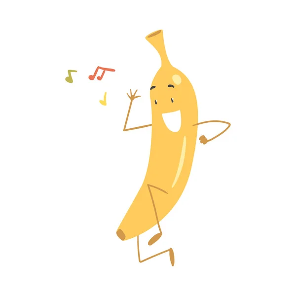 Śmieszny żółty znak banana Taniec Ruchoma ręka i nogi Wektor Ilustracja — Wektor stockowy