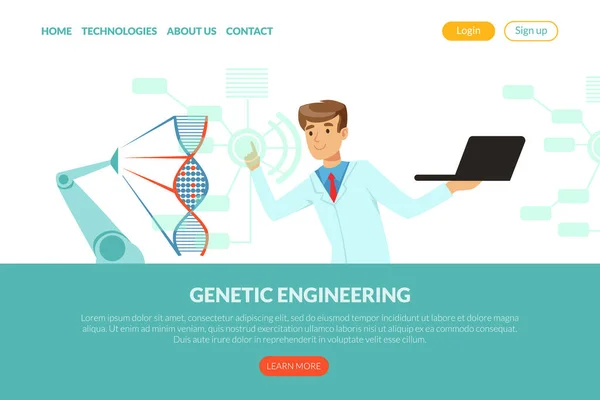 İnsan Bilimadamı Yapay Zeka Destek Vektör İniş Sayfası Şablonuyla Genetik Mühendisliği Deneyi Yapıyor — Stok Vektör