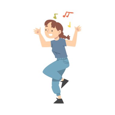 Pozitif Genç Kadın Dans Eden Eller ve Ayaklar Müzik İçin Rythm Vektör İllüzyonu