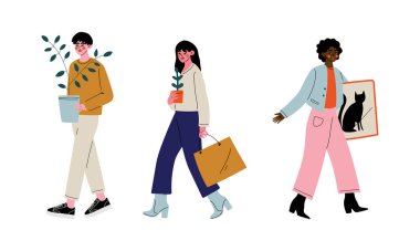 Marketten Mal Taşıma Karakteri veya Bit Pazarı Vektör İllüstrasyonu