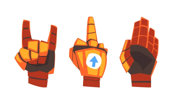 Metal Robot Orange Hand Showing Various Gesture Vector Set — Stock Vector