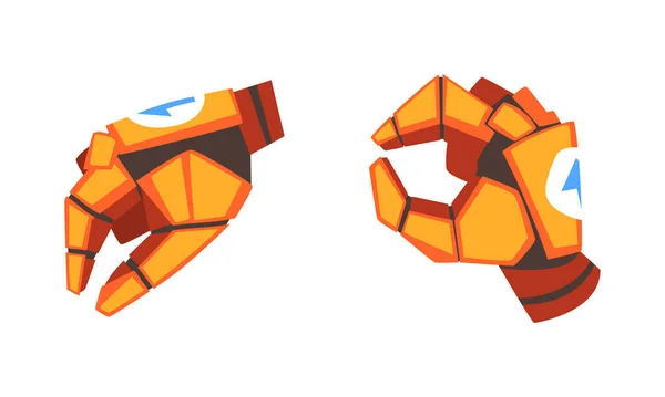 Metal Robot Pomarańczowy ręka pokazuje różne Gesture Vector zestaw — Wektor stockowy