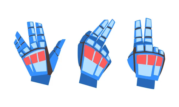 Metal Robot Blue Hand Showing Various Gesture Vector Set — Stock Vector