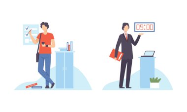 Genç Adam Görev İşaretleme Listesi Tik ve Zaman Ekran Vektörü Ayarları ile