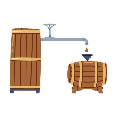 Viski İçme Süreci Ahşap Varil ya da Depolama ve Olgunlaşma Vektörü İllüzyonu Varili