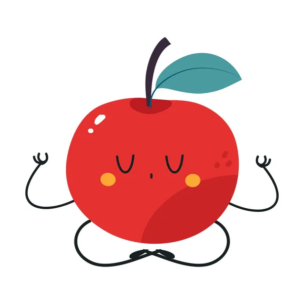 瑜珈荷花浮雕矢量图解中的脸与臂坐的有趣红苹果果味特征 — 图库矢量图片