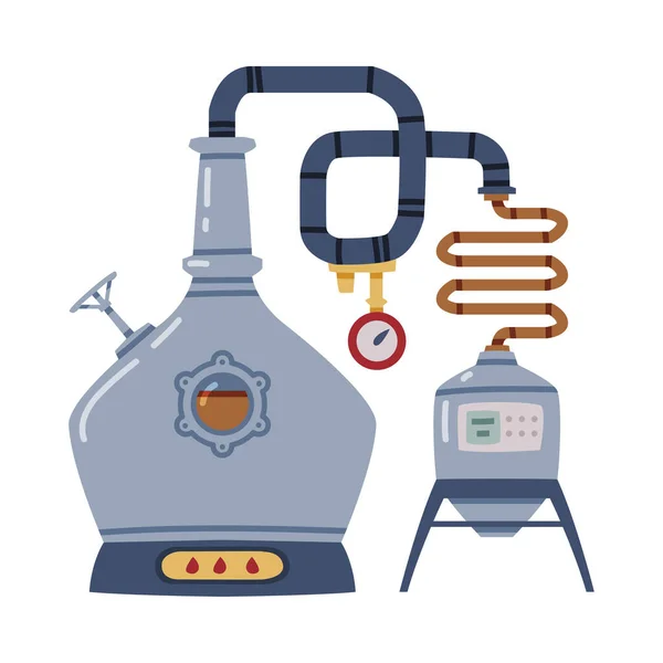 Whiskey Drink Proces met Distillatie in Pot Still Vector Illustratie — Stockvector