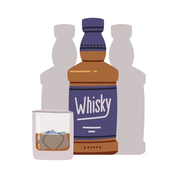 Whisky eller whisky hälls i glasflaska med lock vektor Illustration — Stock vektor