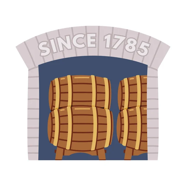 Whiskey Drink Process med lagring och mognad i trä fat eller fat vektor illustration — Stock vektor