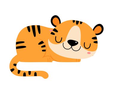 Turuncu Kürk Vektör Resimli Şirin Çizgili Küçük Kaplan Yavrusu