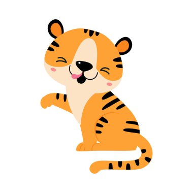 Turuncu Kürk Vektör Resimli Şirin Çizgili Küçük Kaplan Yavrusu