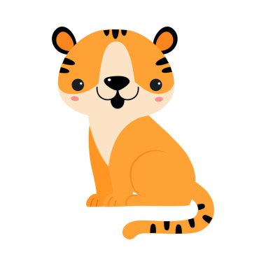 Turuncu Kürk Vektör Resimli Şirin Çizgili Küçük Kaplan Yavrusu