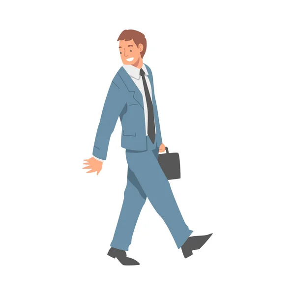 Walking Businessman Wearing Suit and Tie Carrying Briefcase Vector Illustration — Stock Vector