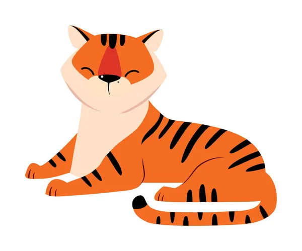 Tigre sdraiata a strisce con illustrazione vettoriale arancione della pelliccia — Vettoriale Stock