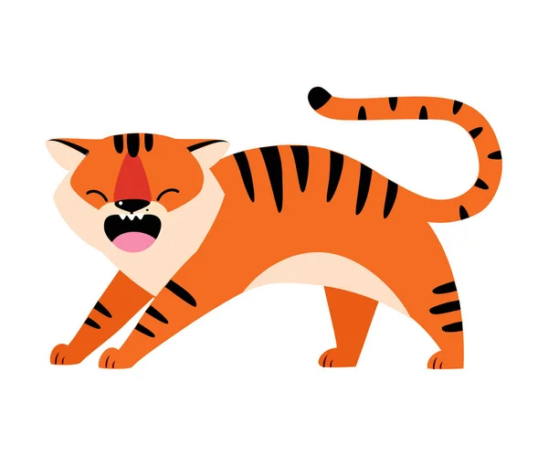 Tigre a strisce con pelliccia arancione Humping e ruggente vettoriale Illustrazione — Vettoriale Stock