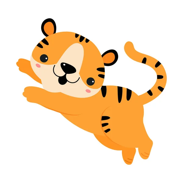 Cute Little Striped Tiger Cub with Orange Fur Vector Illustration — Stock Vector