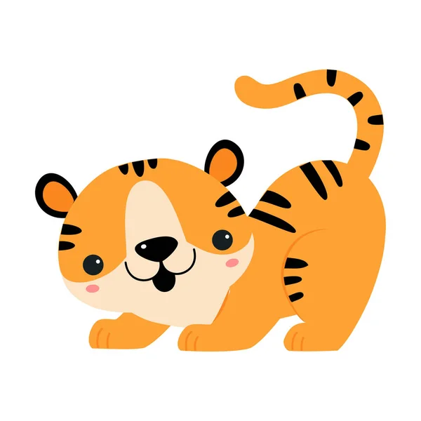 Lindo poco rayas tigre cachorro con naranja piel vector ilustración — Vector de stock