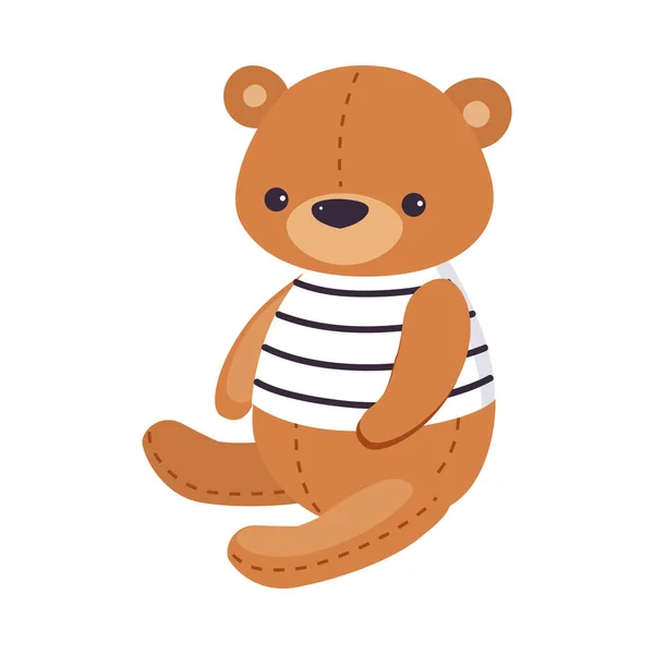 Urso de pelúcia fofo em colete listrado como ilustração do vetor do brinquedo das crianças — Vetor de Stock