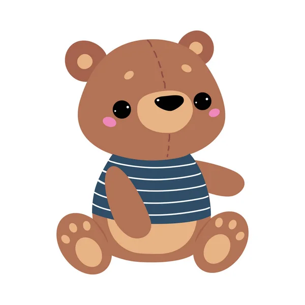 Flauschiger Teddybär in gestreifter Weste als Kinderspielzeug-Vektor-Illustration — Stockvektor