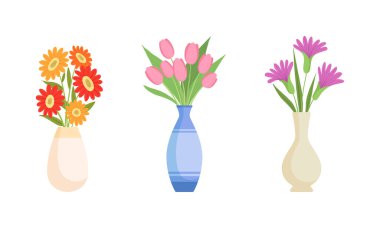 Çiçek Buketi ve Bunch Ev Dekorasyonu Vektörü olarak Seramik Vazoda Dinlenmiş