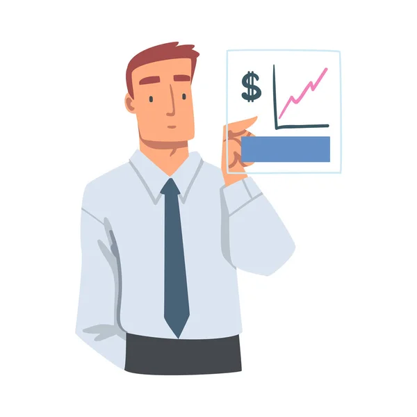 Man Analyzing Financial Profit Growth and Evaluating Revenue and Expense Vector Illustration — Wektor stockowy