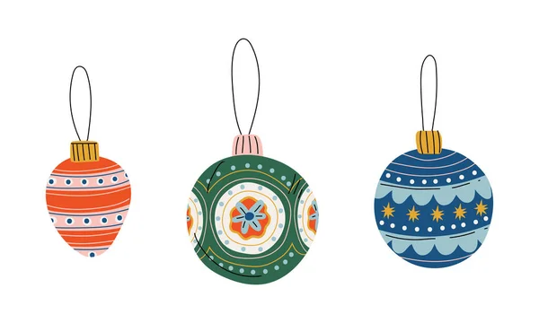 Kerstversiering of Baubles als decoratie items voor Fir Tree Vector Set — Stockvector