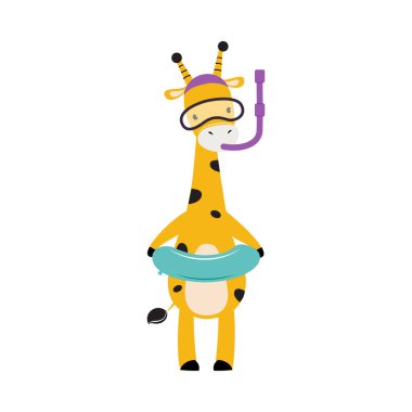 Lastik Yüzüklü Şirin Afrikalı Zürafa Hayvanı ve Şnorkelleme Maskesi Sıcak Yaz Etkinliği Resimlerinin keyfini çıkarıyor